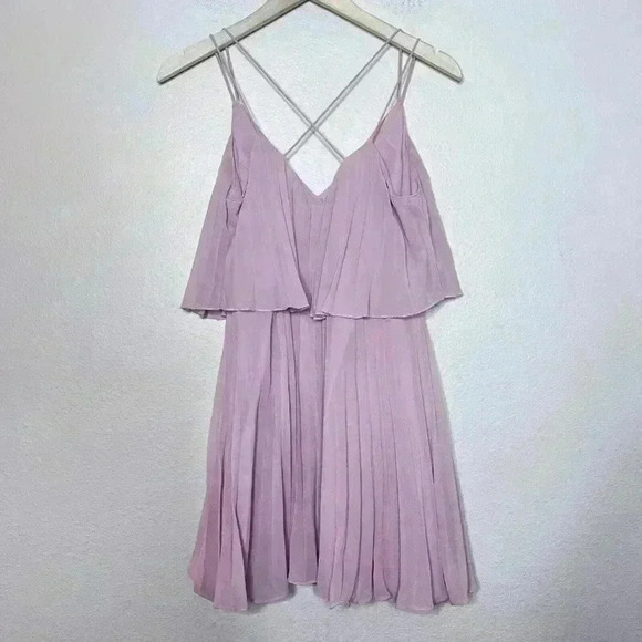 Asos Design Pleated Pink dress Size 6 Cross Back Mini Dress Flowy - Picture 6 of 7